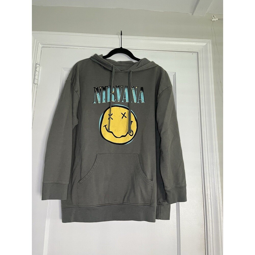 Nirvana Smiley Face Graphic Print Pullover Hoodie Men's 2XL Fleece